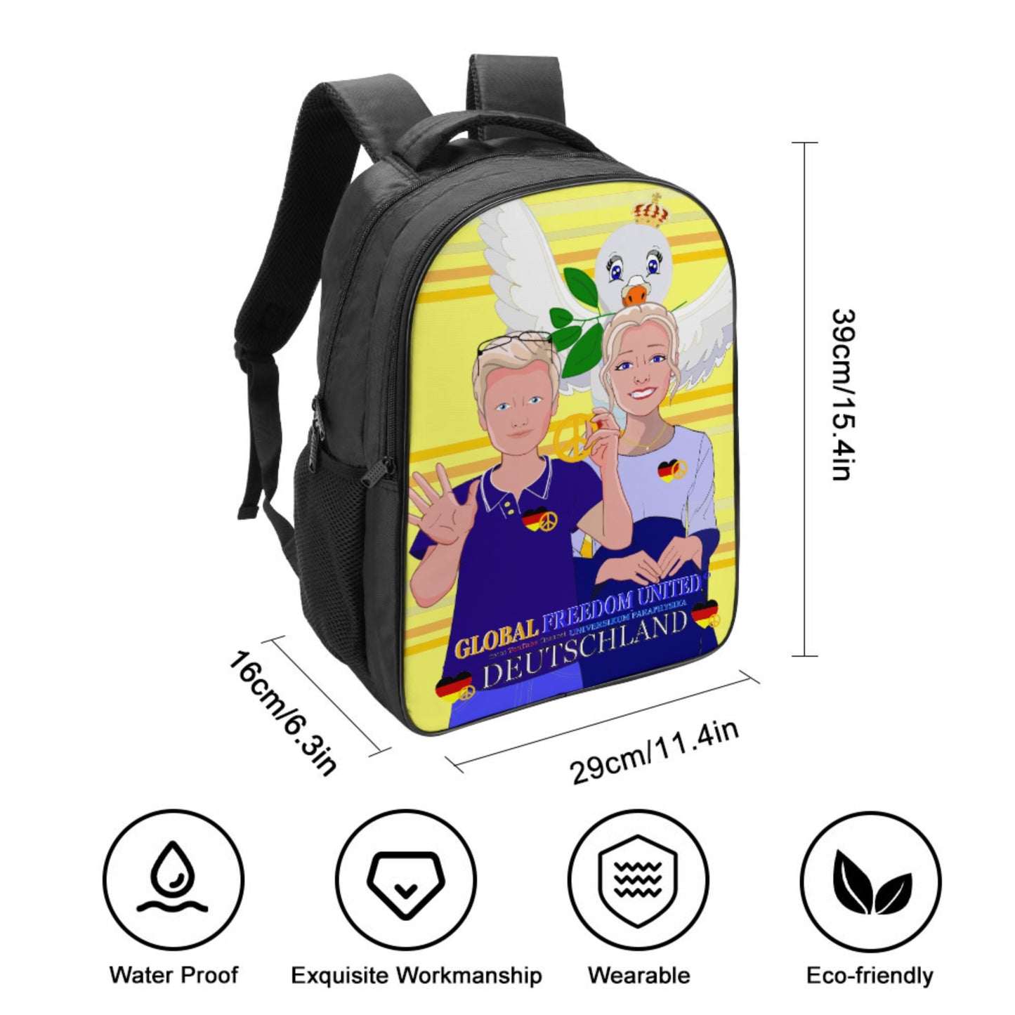 Backpack 16 Inch 2 Compartment Global Freedom United Couple Edition Germany V2 Yellow