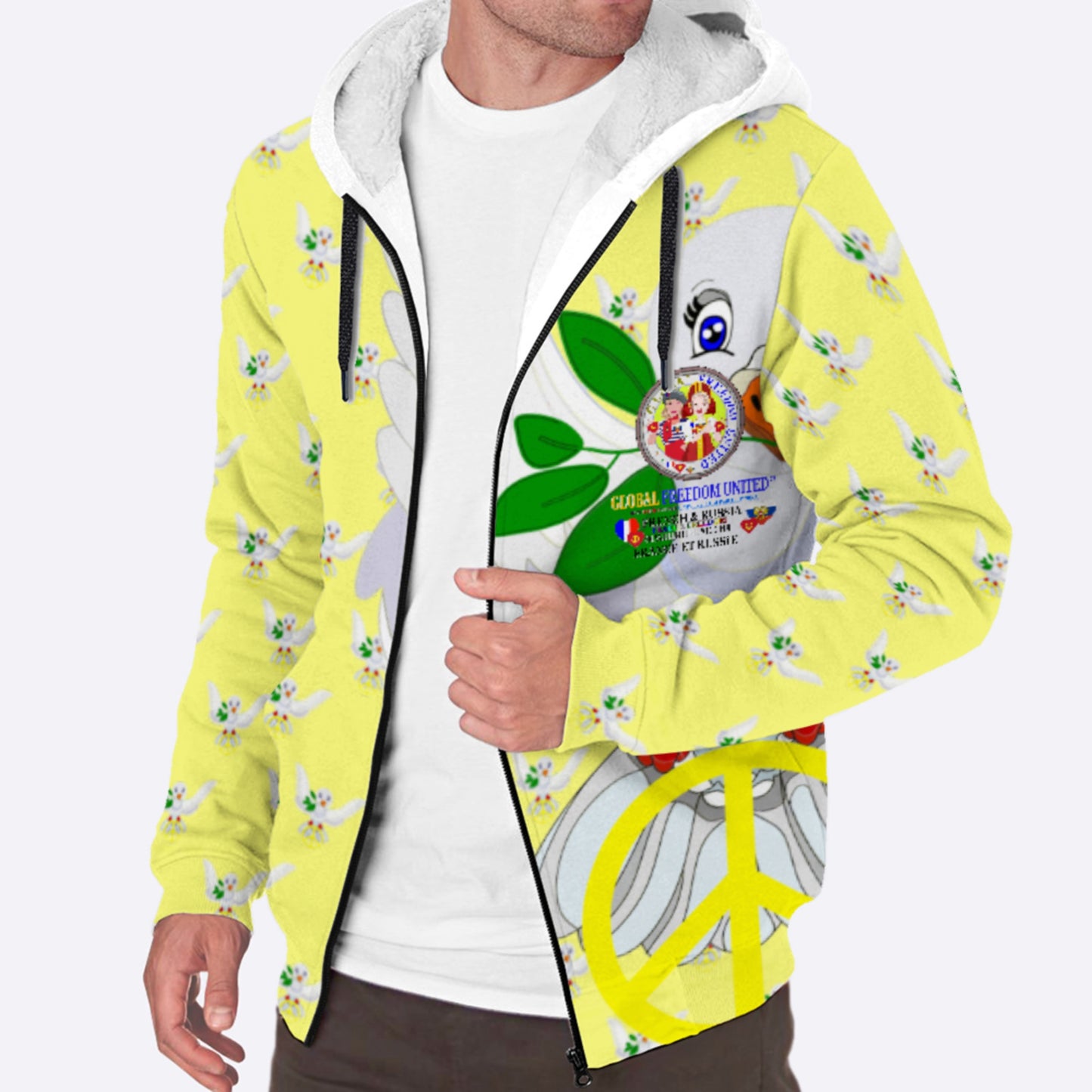 Plush Hoodie GLOBAL FREEDOM UNITED© Women French & Russia Yellow