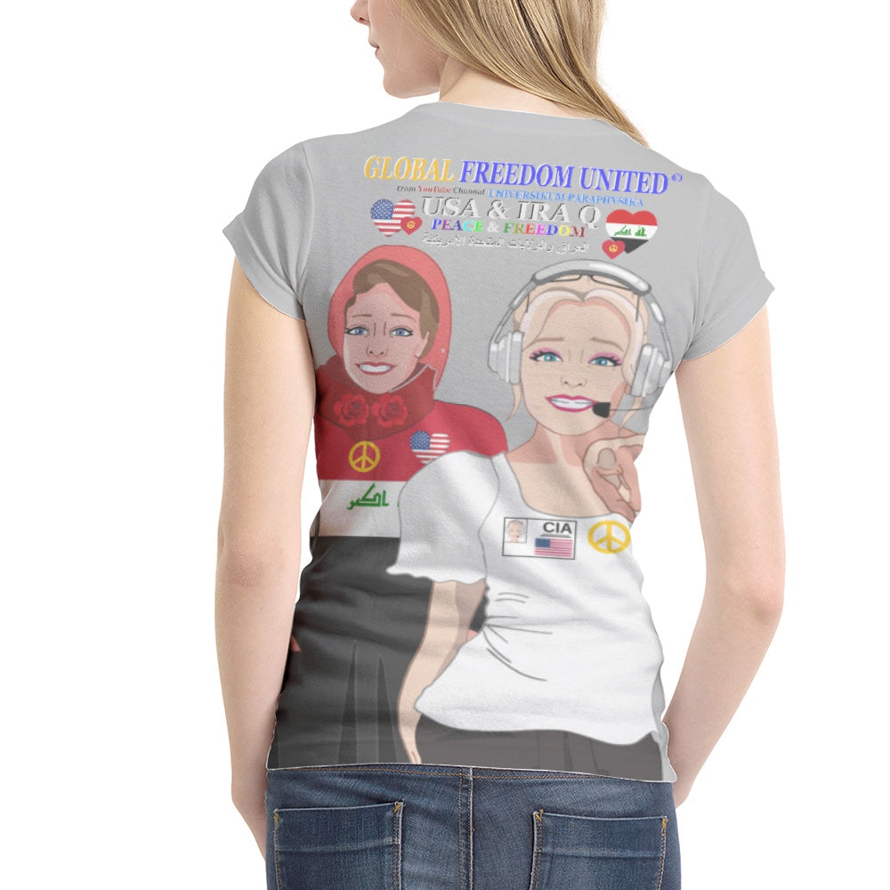 Women´s T-shirt GLOBAL FREEDOM UNITED© Women Iraq & USA  Grey