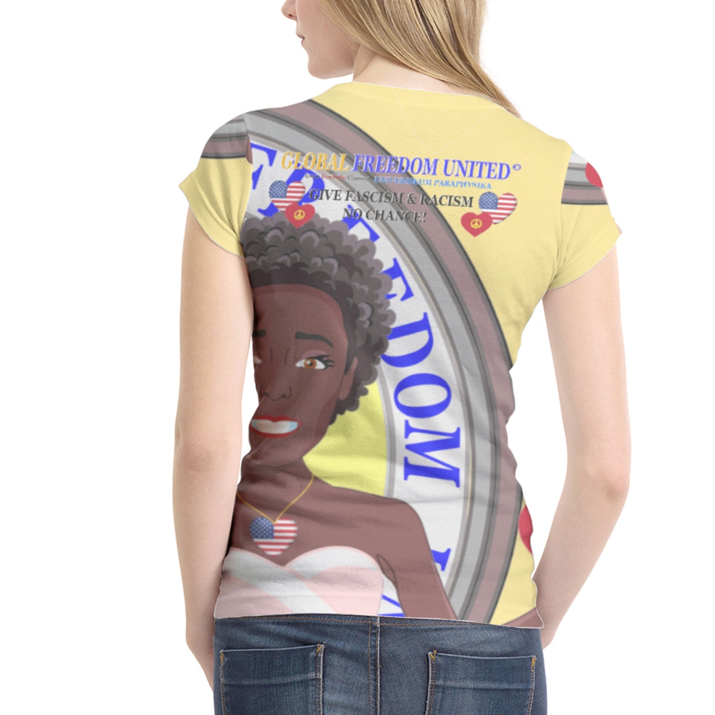 Women´s T-shirt 1 GLOBAL FREEDOM UNITED© Women Anti Racism & Fascism USA Yellow