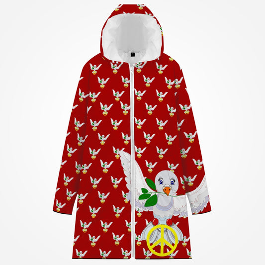 GLOBAL FREEDOM UNITED DOVE OF PEACE OLD PEACE RED Long Type Cotton-pad Zipper-up Hoodie