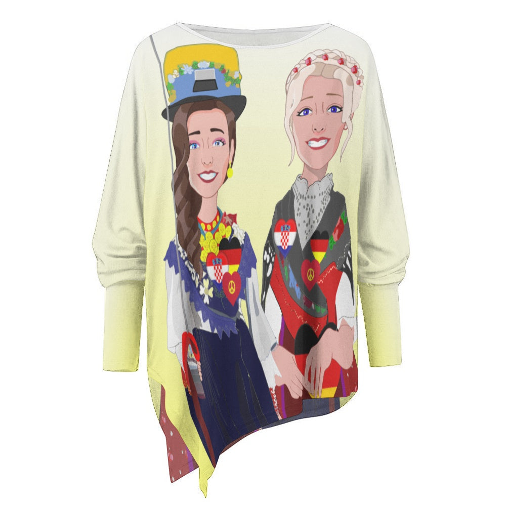 Pullover Long Sleeve T-Shirt GLOBAL FREEDOM UNITED© Women Croatia & Germany Yellow