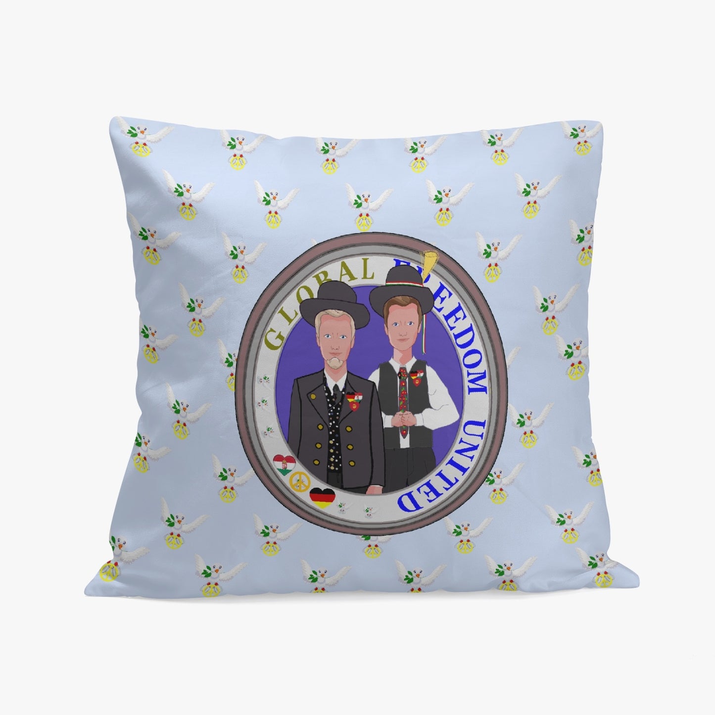 GLOBAL FREEDOM UNITED MEN GERMANY & HUNGARY OLD PEACE LIGHT BLUE 18'' Square Pillow Cover
