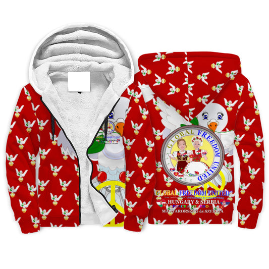 Plush Hoodie GLOBAL FREEDOM UNITED© Women Serbia & Hungary Red
