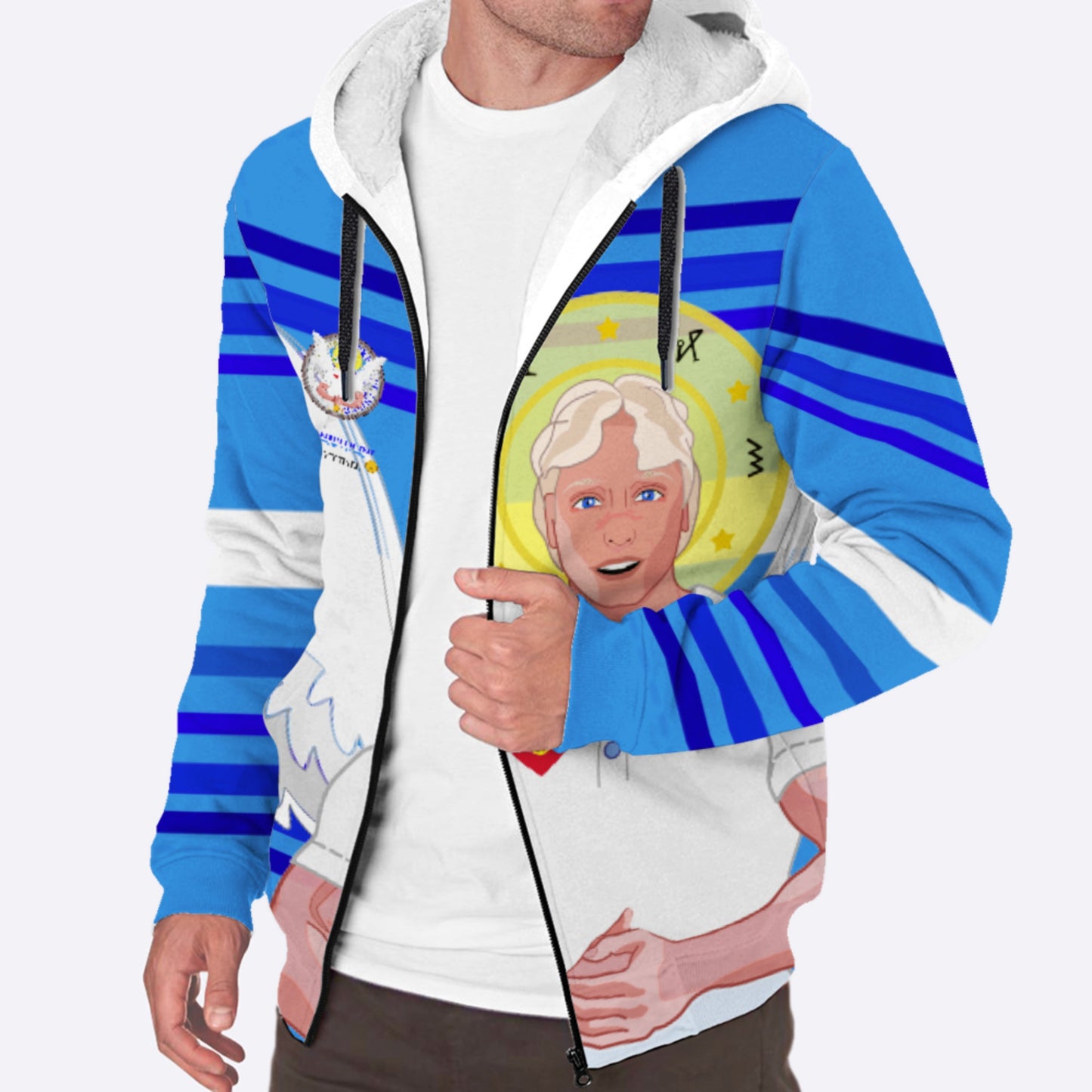 Plush Hoodie Global Freedom United Archangel Michael German Deep Blue