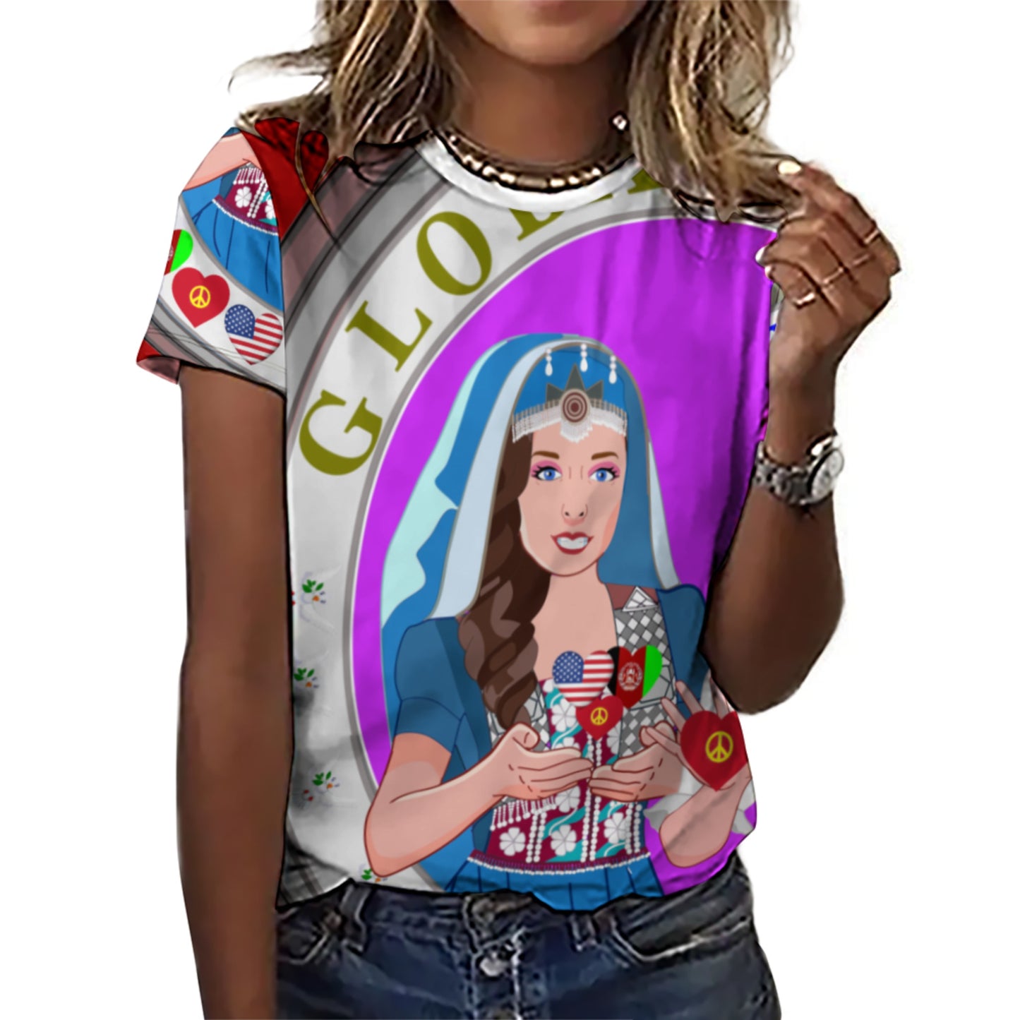 Women´s T-Shirt 3 GLOBAL FREEDOM UNITED© Women AFGHANISTAN & USA  Red