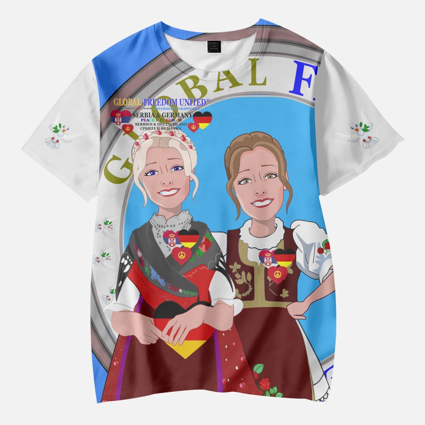 GLOBAL FREEDOM UNITED© GIRLS SERBIA & GERMANY OLD PEACE RED AOP Kids' Short T-Shirts