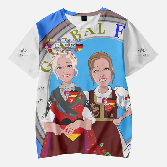 GLOBAL FREEDOM UNITED© GIRLS SERBIA & GERMANY OLD PEACE RED AOP Kids' Short T-Shirts