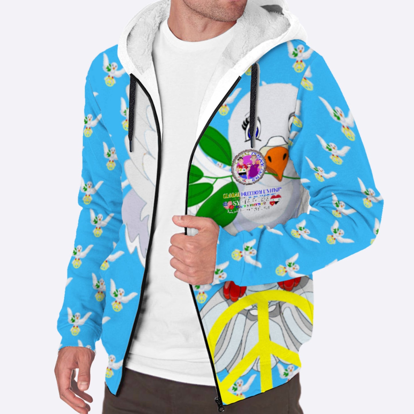 Plush Hoodie GLOBAL FREEDOM UNITED© Men Syria & USA Blue