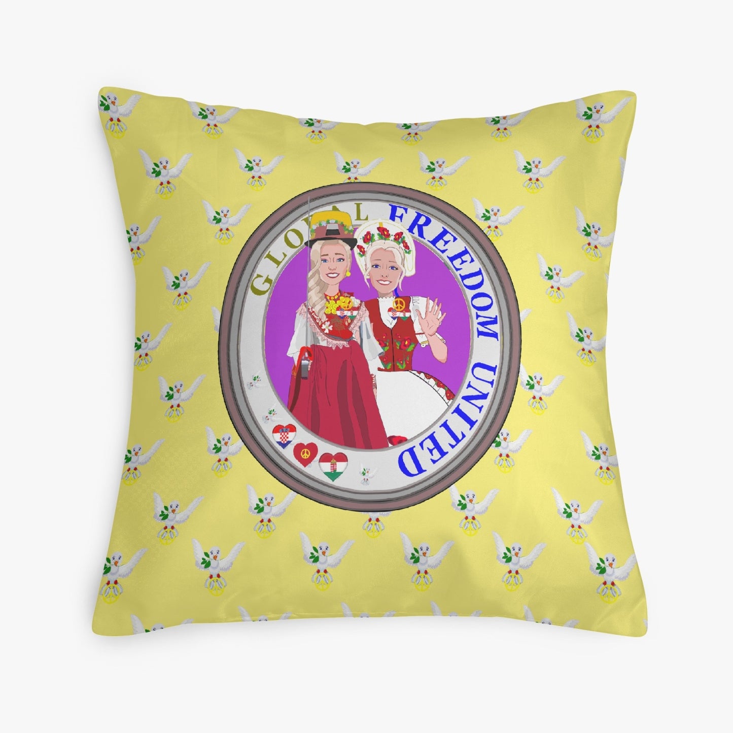 GLOBAL FREEDOM UNITED© Women CROATIA & HUNGARY YELLOW 18'' Square Pillow Cover