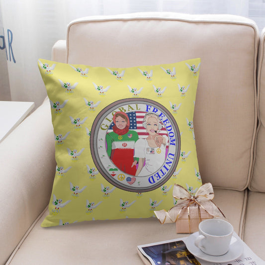 GLOBAL FREEDOM UNITED© Women IRAN & USA YELLOW 18'' Square Pillow Cover