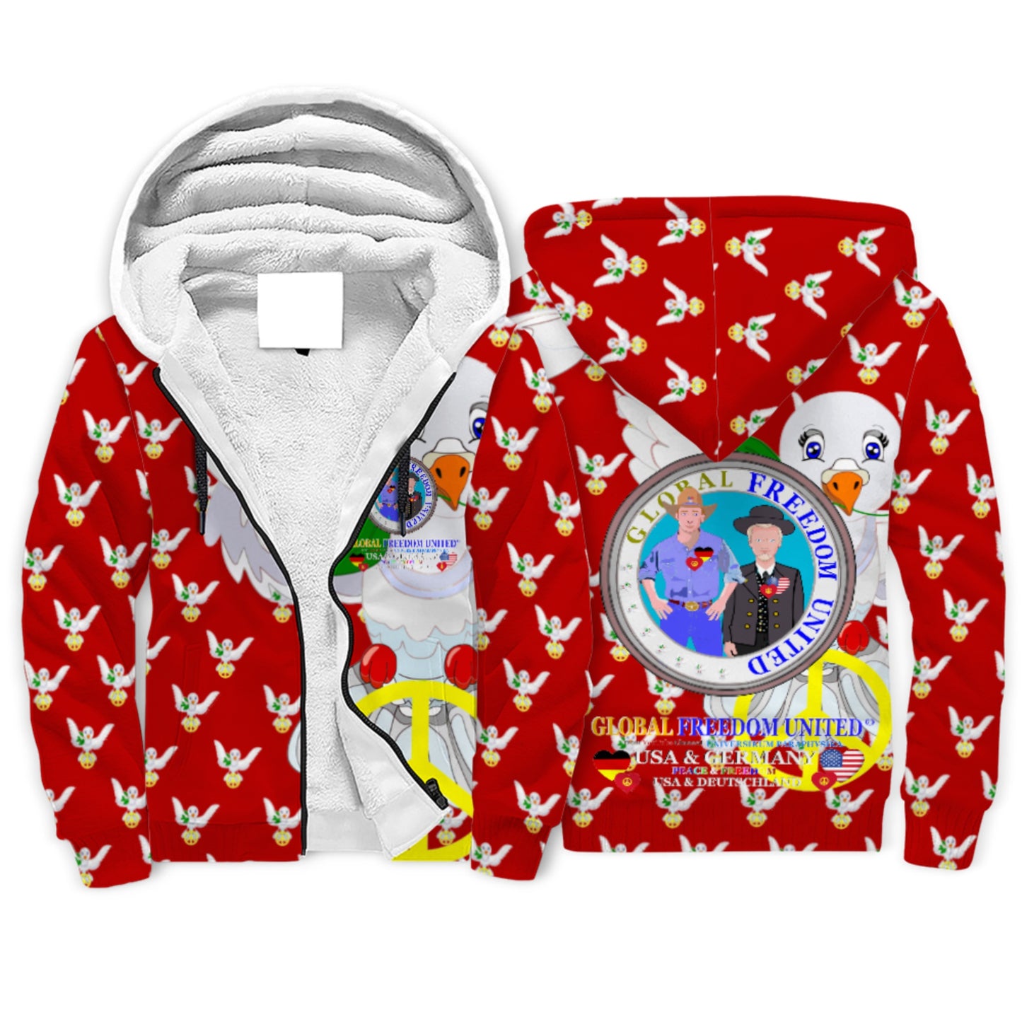 Plush Hoodie GLOBAL FREEDOM UNITED© Men USA & Germany Red