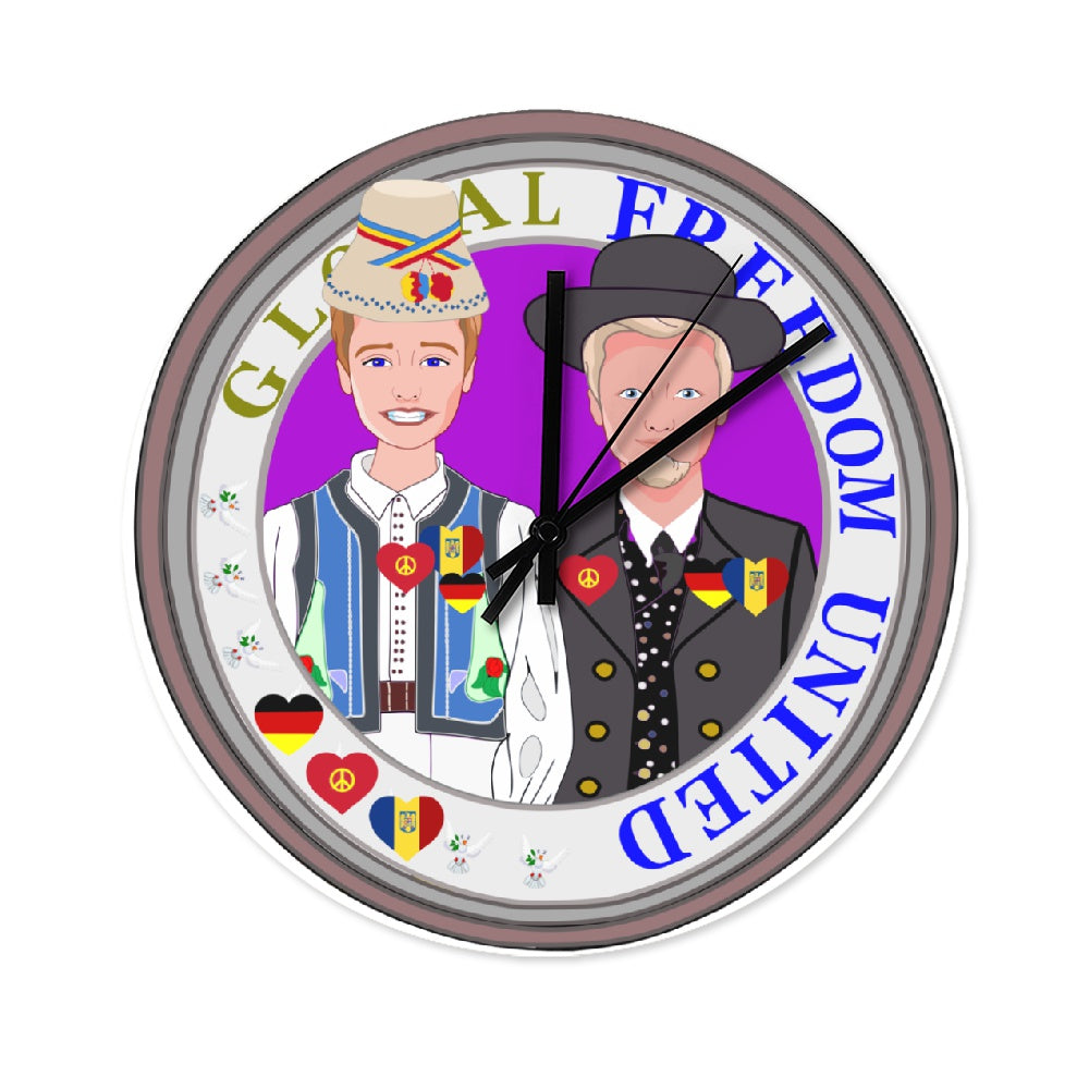 Wooden Wall Clock Without Scale GLOBAL FREEDOM UNITED© Men Romania & Hungary