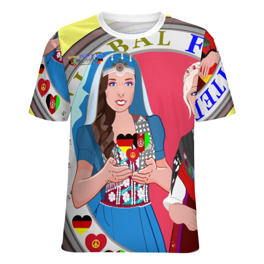 Full Print T-shirt Global Freedom United Women Afghanistan & Germany Old Peace Yellow