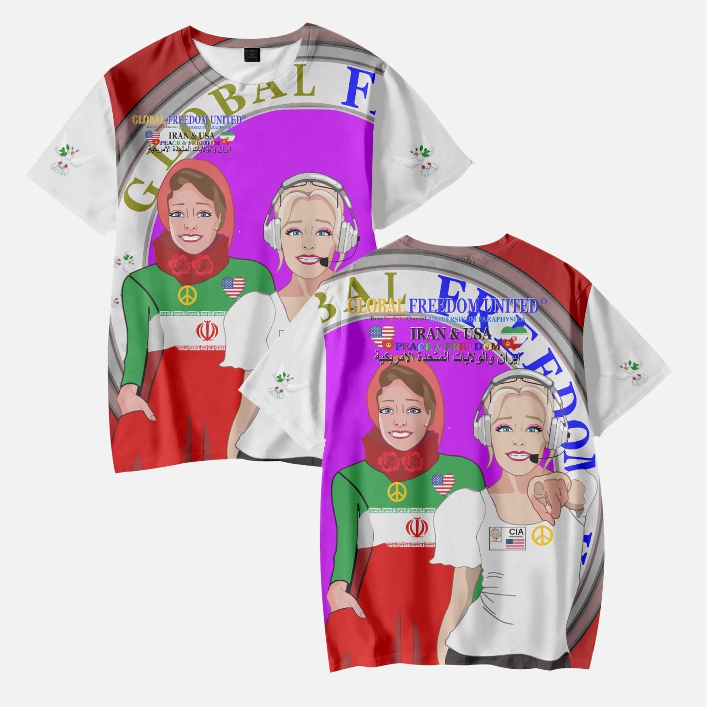 GLOBAL FREEDOM UNITED GIRLS IRAN & USA OLD PEACE RED AOP Kids' Short T-Shirts