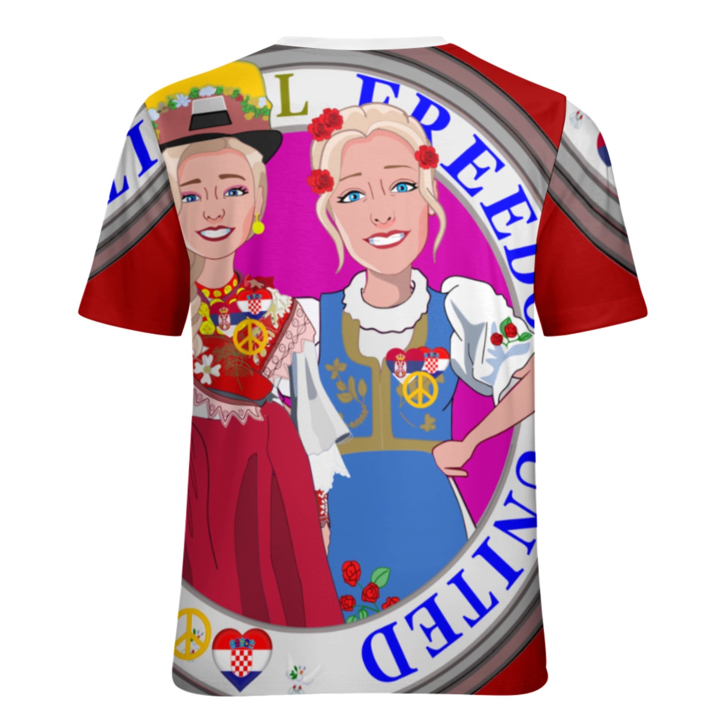 Women´s T-shirt 2 GLOBAL FREEDOM UNITED© Women Croatia & Serbia Blondi Red