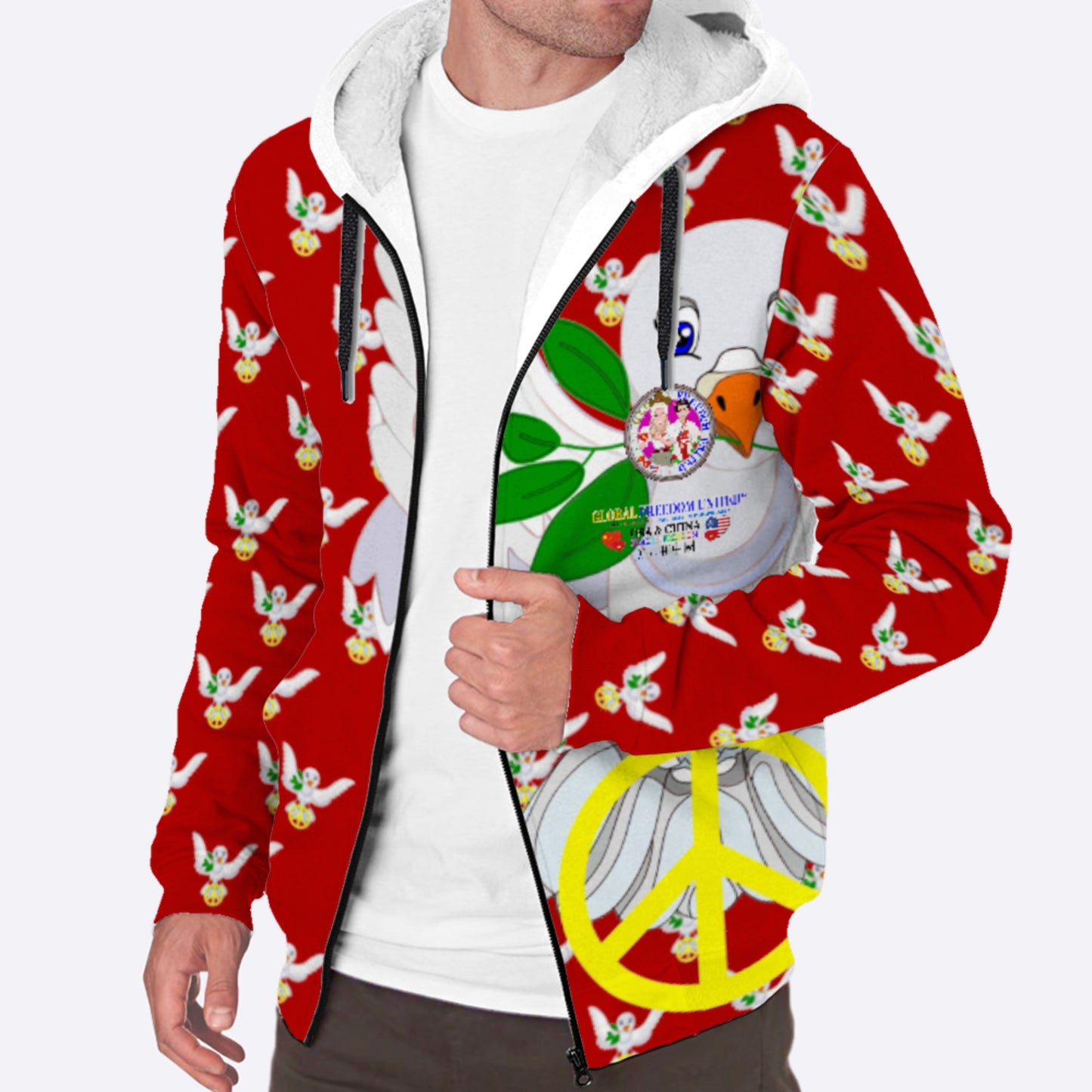 Plush Hoodie GLOBAL FREEDOM UNITED© Women USA & China  Red