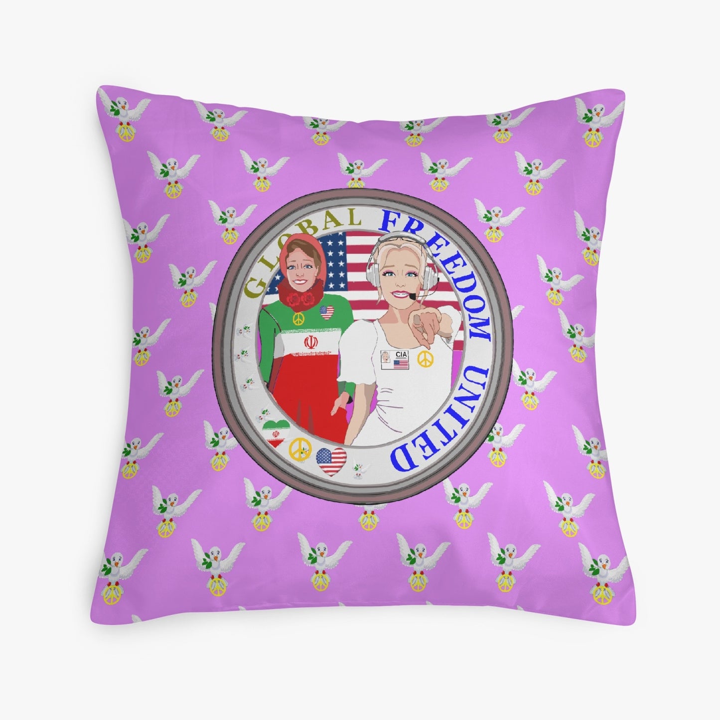 GLOBAL FREEDOM UNITED© Women IRAN & USA LILAC 18'' Square Pillow Cover
