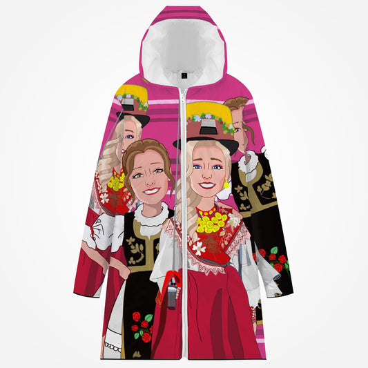 GLOBAL FREEDOM UNITED© Women Croatia & Serbia PINK Long Type Cotton-pad Zipper-up Hoodie