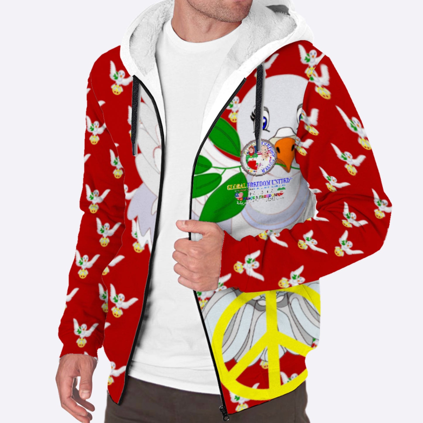 Plush Hoodie GLOBAL FREEDOM UNITED© Women Iran & USA Red