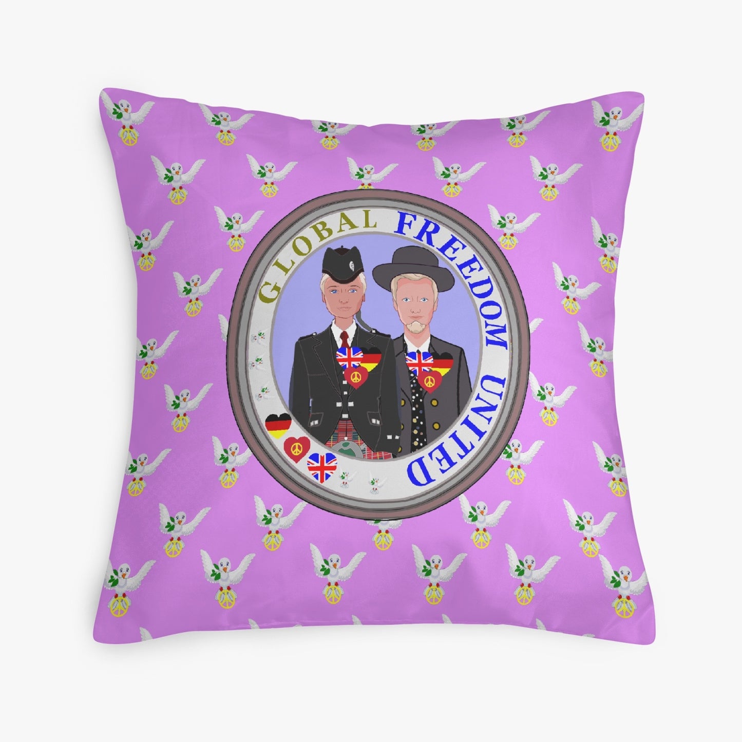 GLOBAL FREEDOM UNITED© Men ENGLAND & GERMANY Lilac 18'' Square Pillow Cover