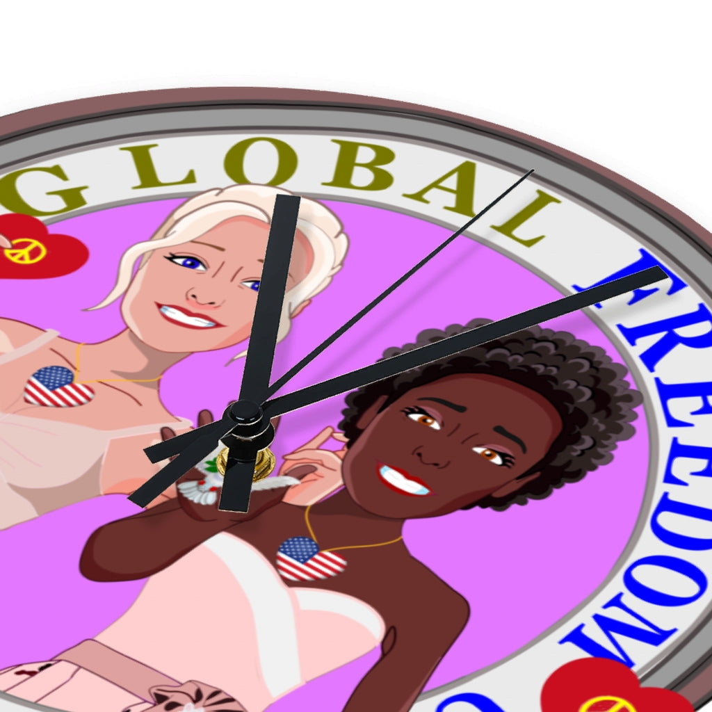 Wooden Wall Clock Without Scale GLOBAL FREEDOM UNITED© Women Anti Fascism & Racism USA