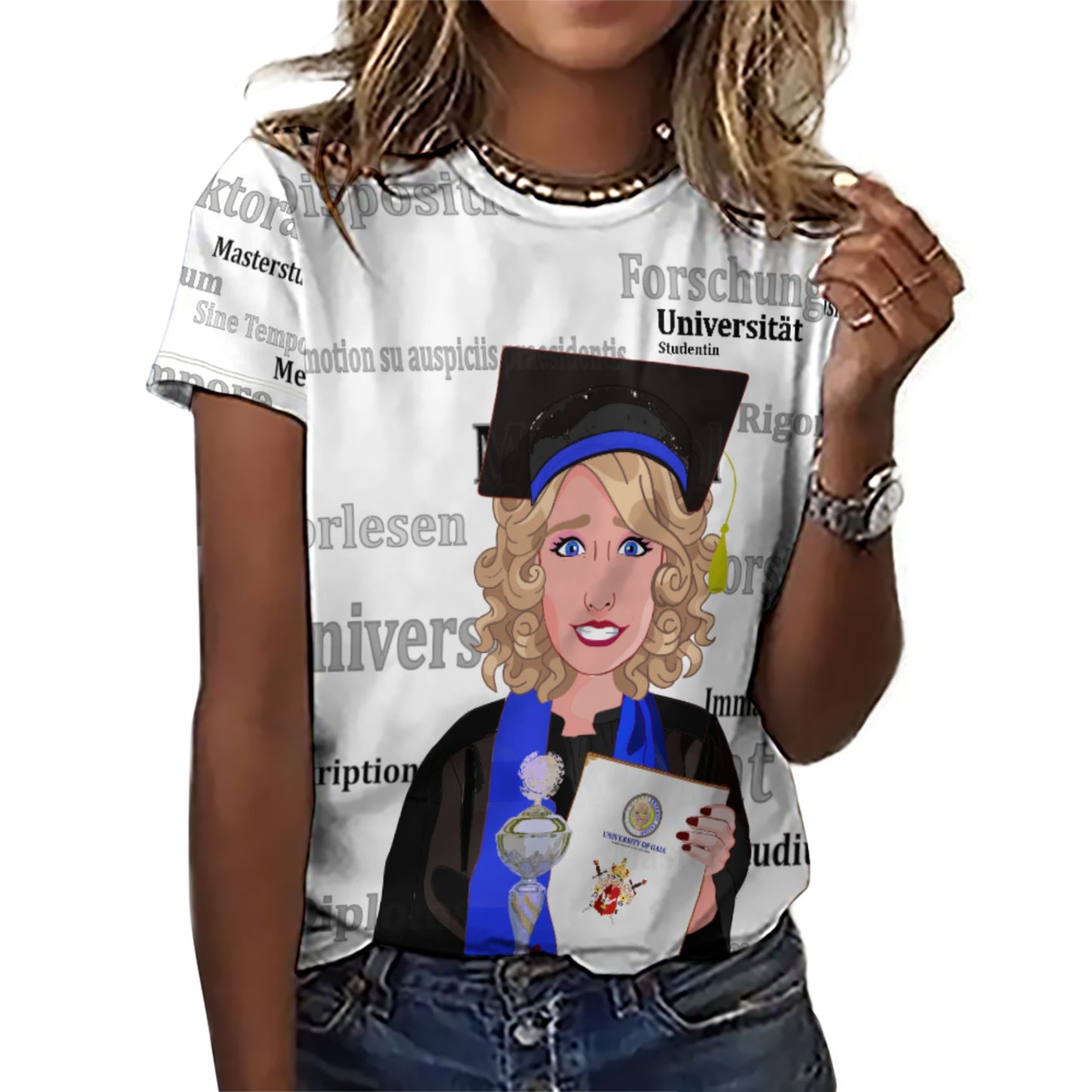 Women´s T-shirt Global Freedom United Student Girl Silver Place Blond Hair 2