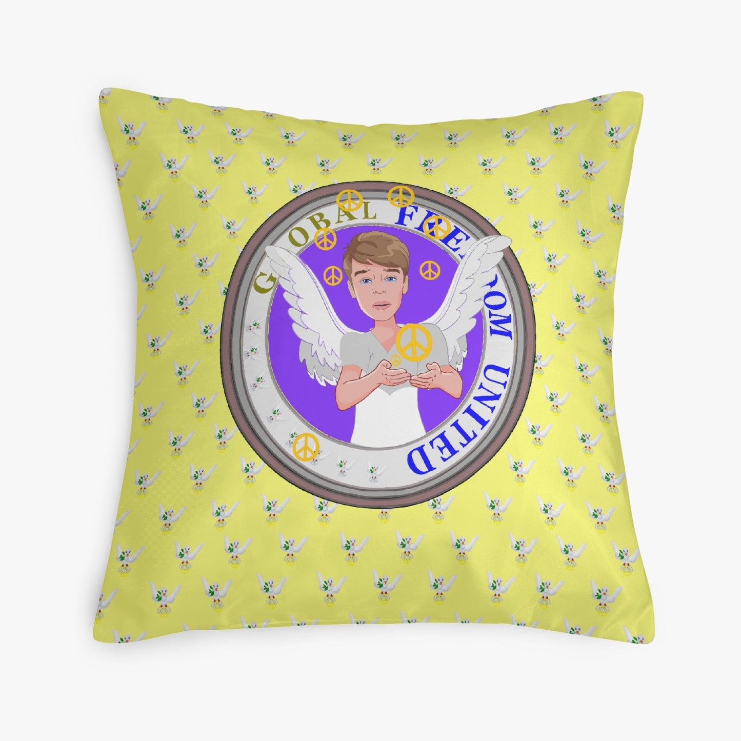 Square Pillow Cover GLOBAL FREEDOM UNITED MEN ANGEL OF PEACE YELLOW
