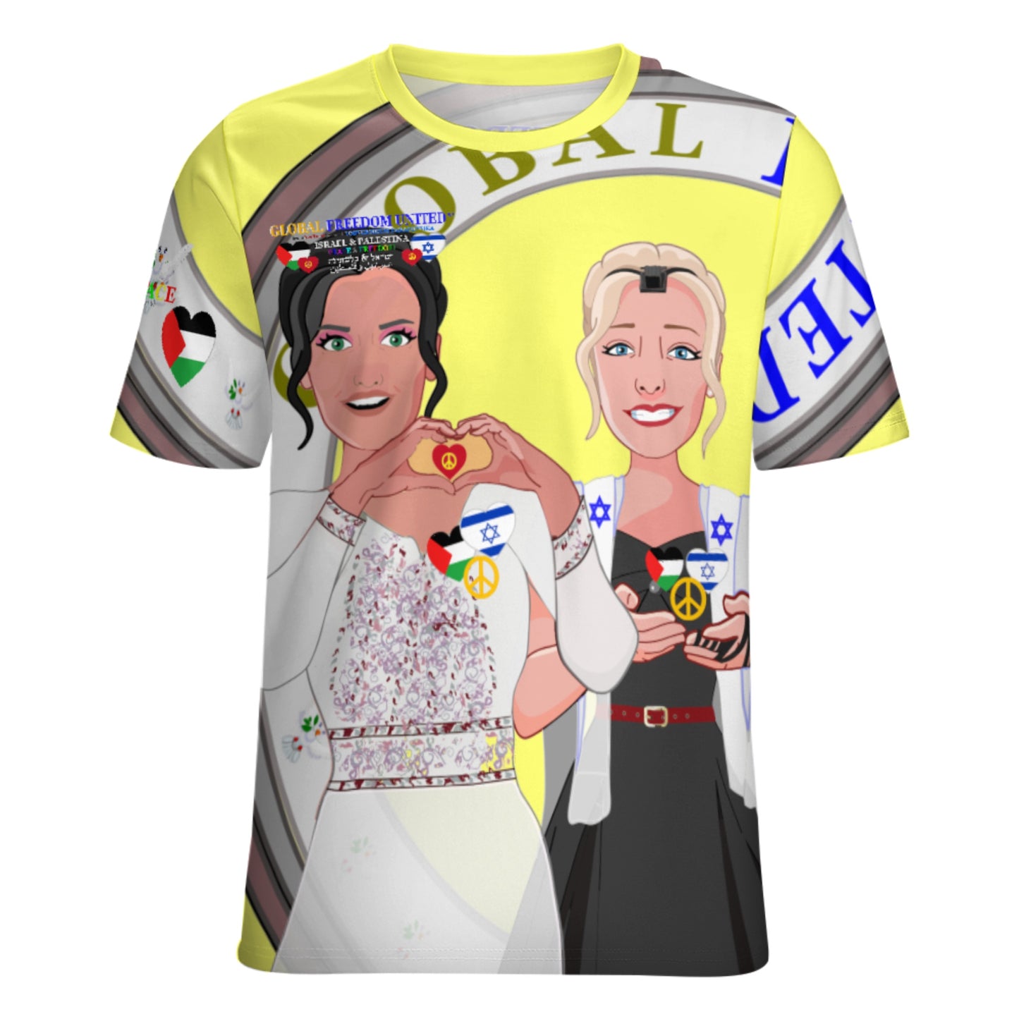 Women´s T-shirt 3 GLOBAL FREEDOM UNITED© Women Palestina & Israel Yellow