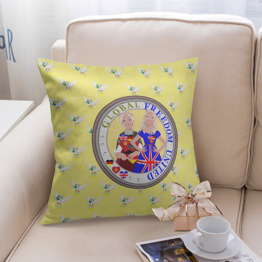 GLOBAL FREEDOM UNITED© Women ENGLAND & GERMANY Yellow 18'' Square Pillow Cover