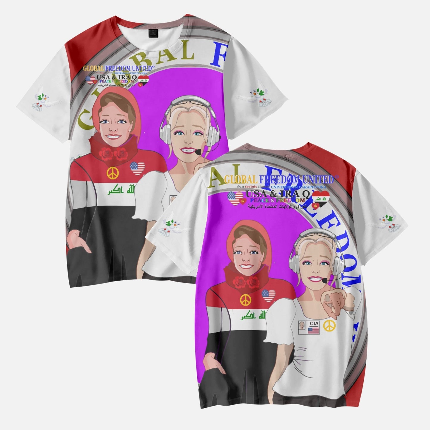 GLOBAL FREEDOM UNITED GIRLS IRAQ & USA OLD PEACE RED AOP Kids' Short T-Shirts
