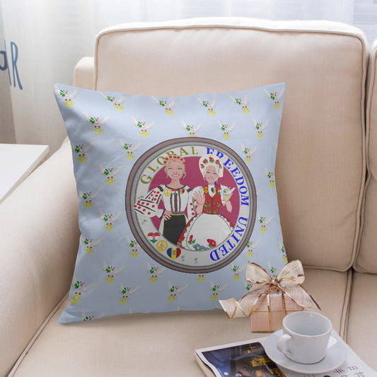 GLOBAL FREEDOM UNITED© Women ROMANIA & HUNGARY Light Blue V2 18'' Square Pillow Cover