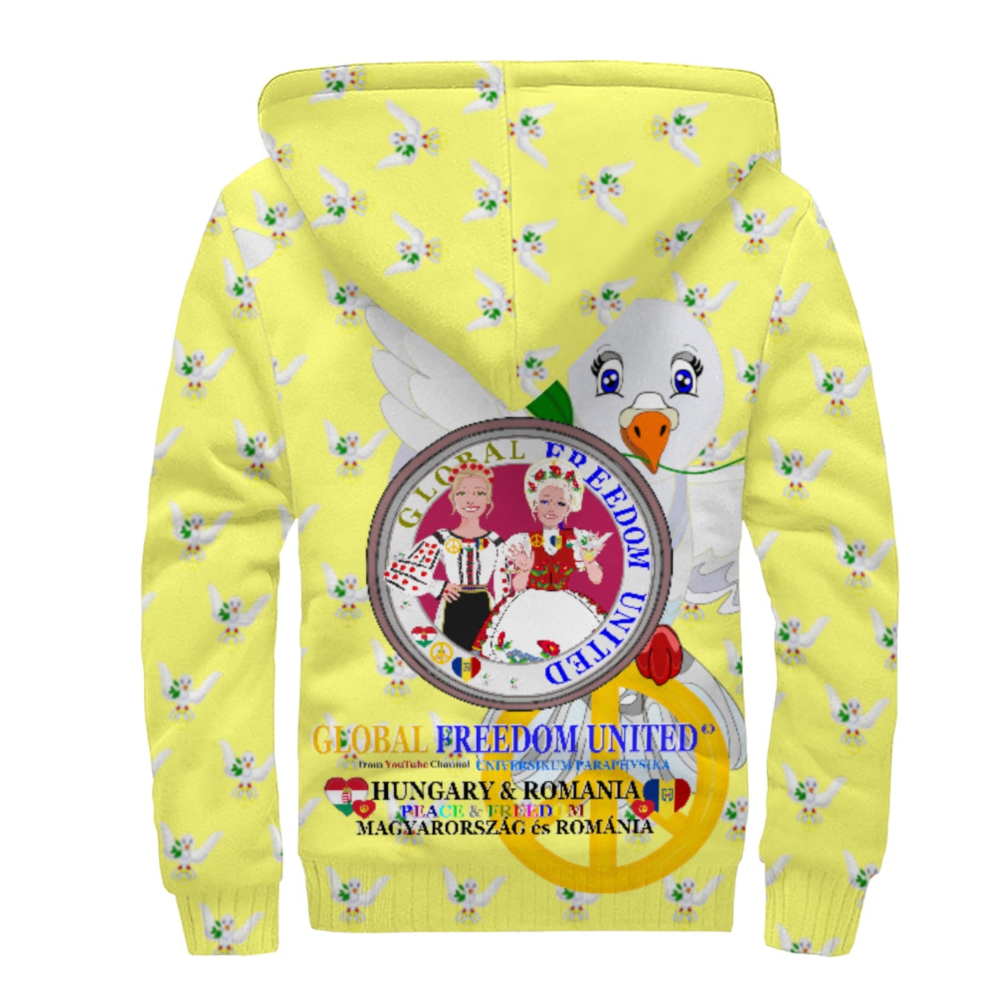Plush Hoodie GLOBAL FREEDOM UNITED© Women Romania & Hungary Yellow