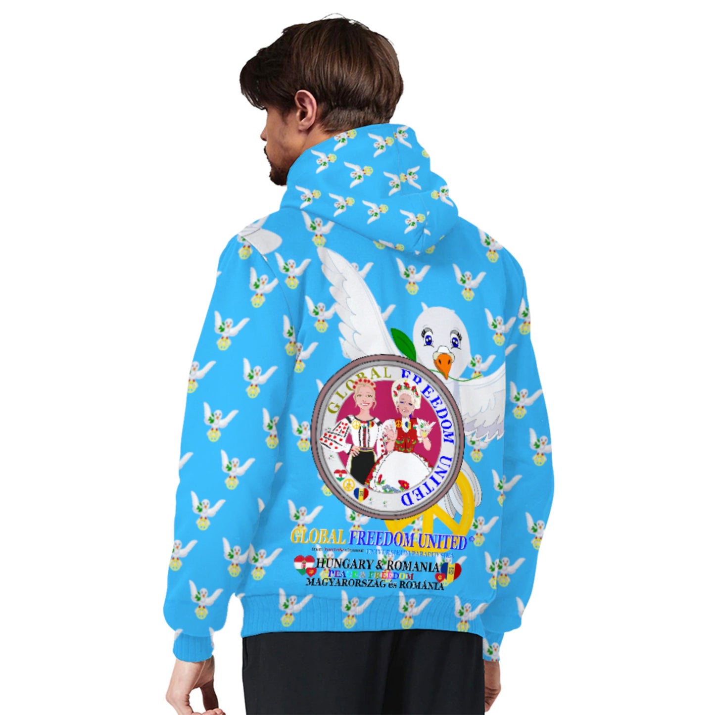 Plush Hoodie GLOBAL FREEDOM UNITED© Women Romania & Hungary Blue