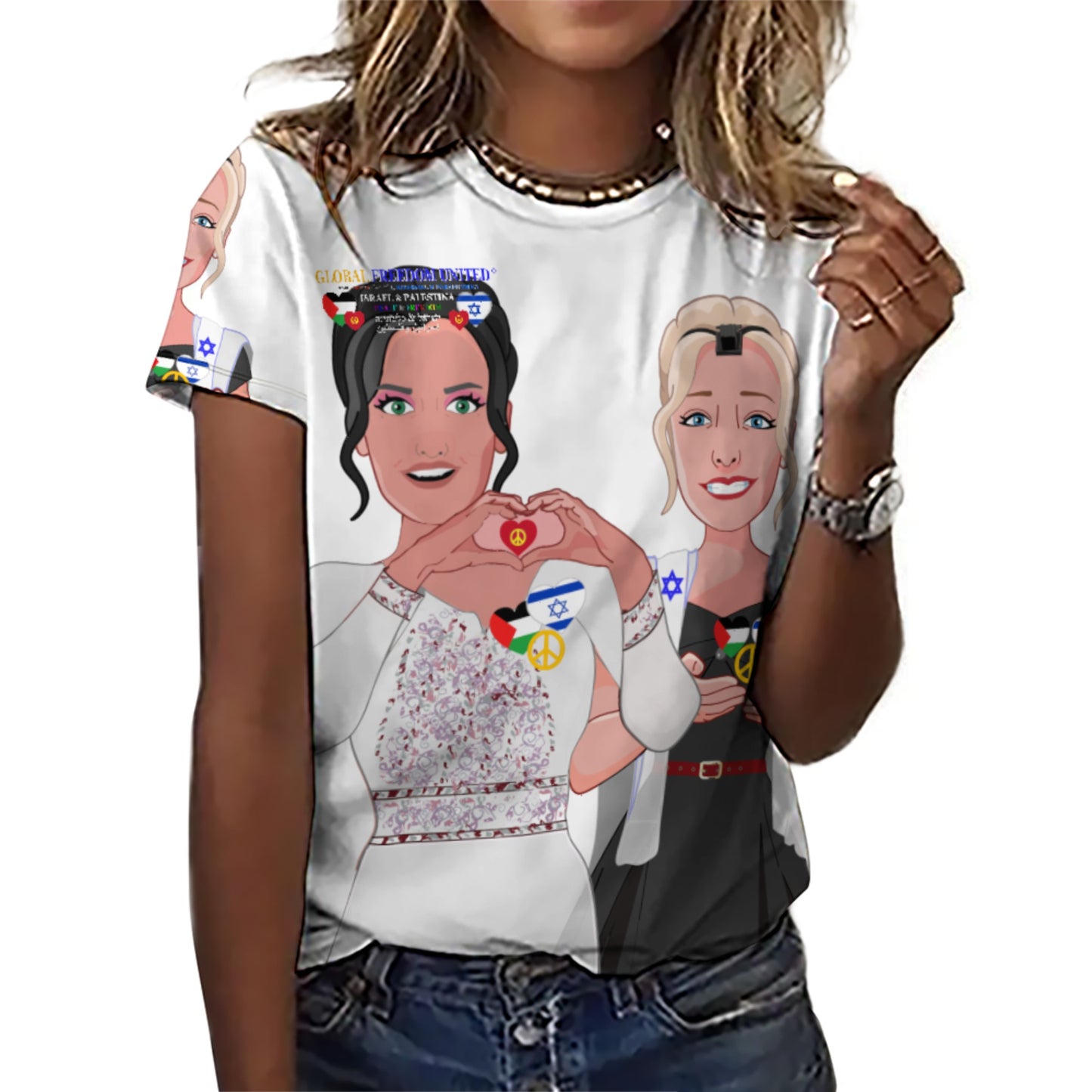 Women´s T-shirt 3 GLOBAL FREEDOM UNITED© Women Palestina & Israel BIG