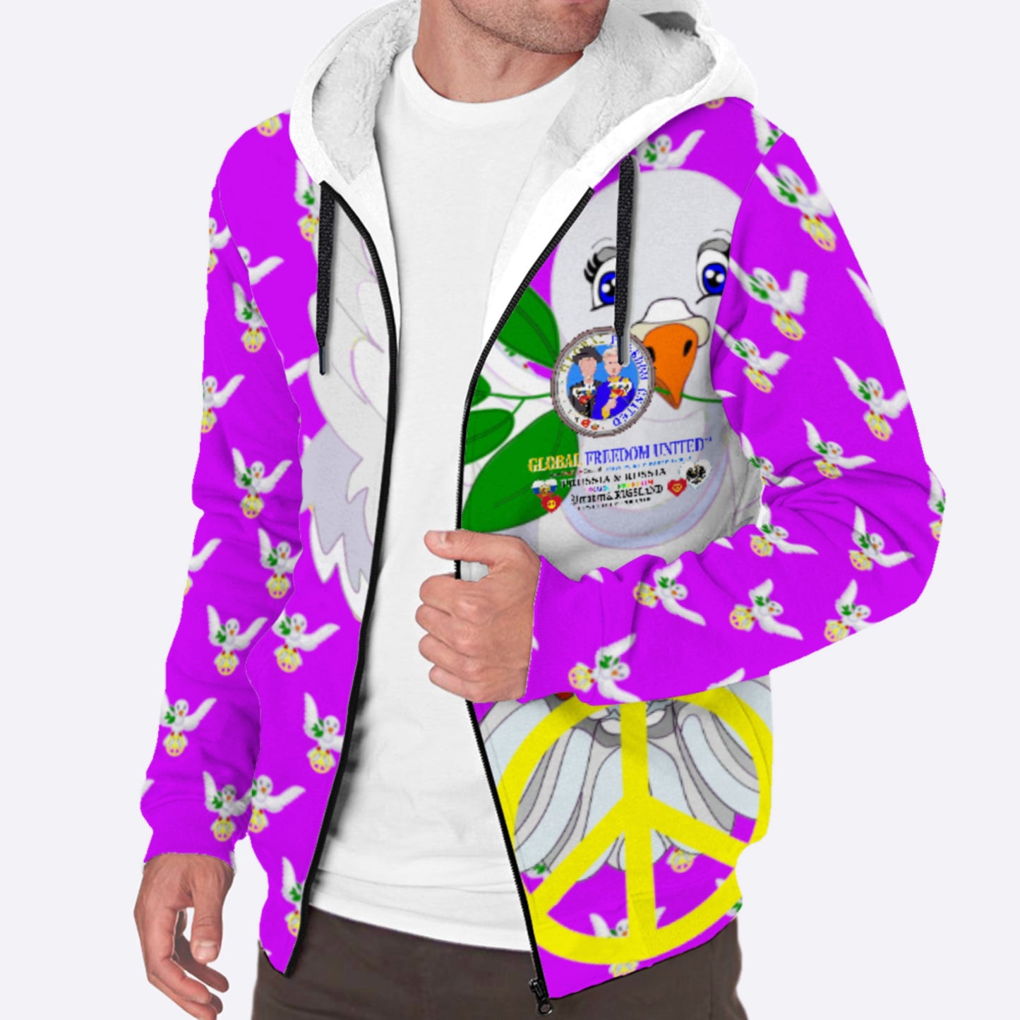 Plush Hoodie GLOBAL FREEDOM UNITED© Men Prussia & Russia  Lilac