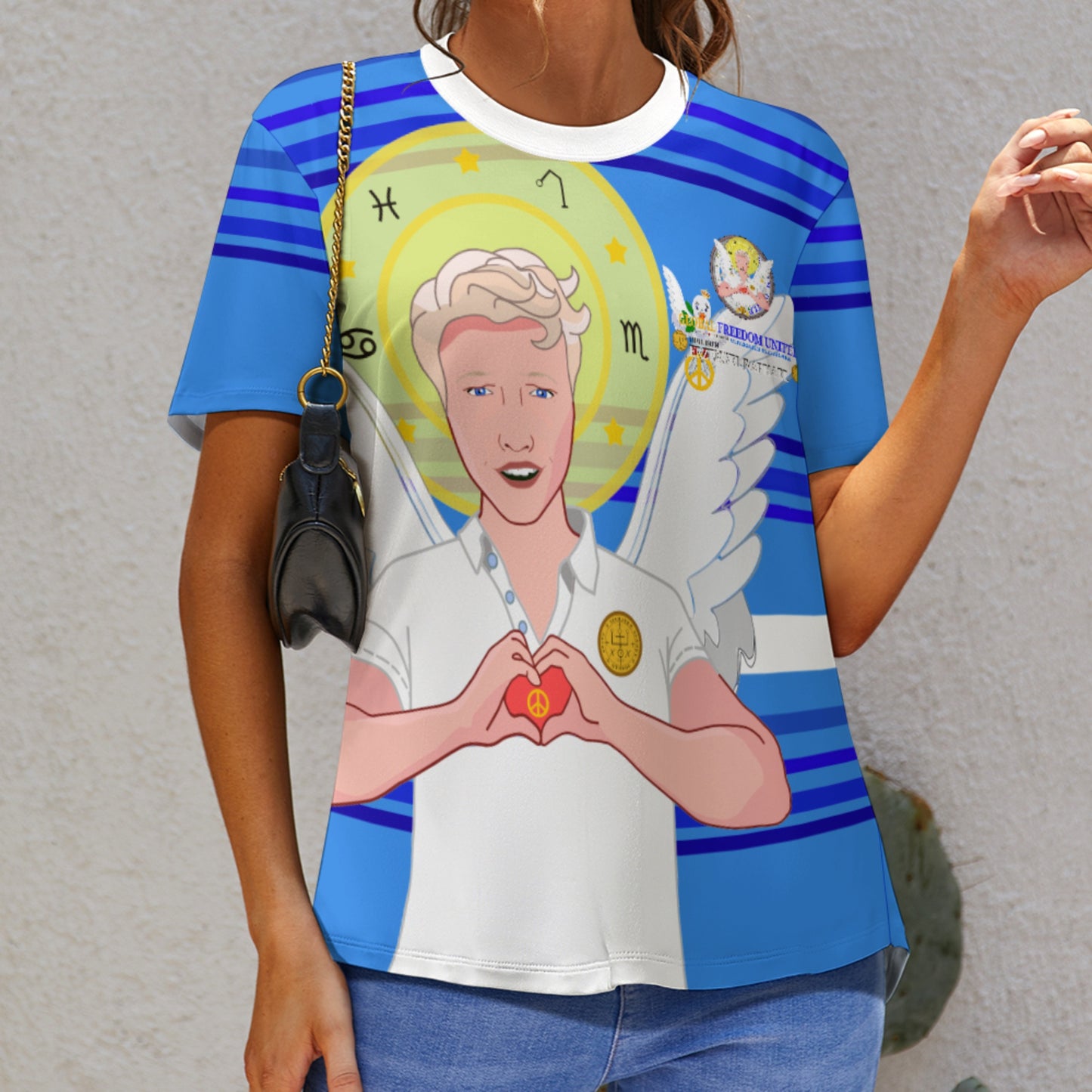 Women´s T-shirt GLOBAL FREEDOM UNITED© Archangel Rafael German Deep Blue