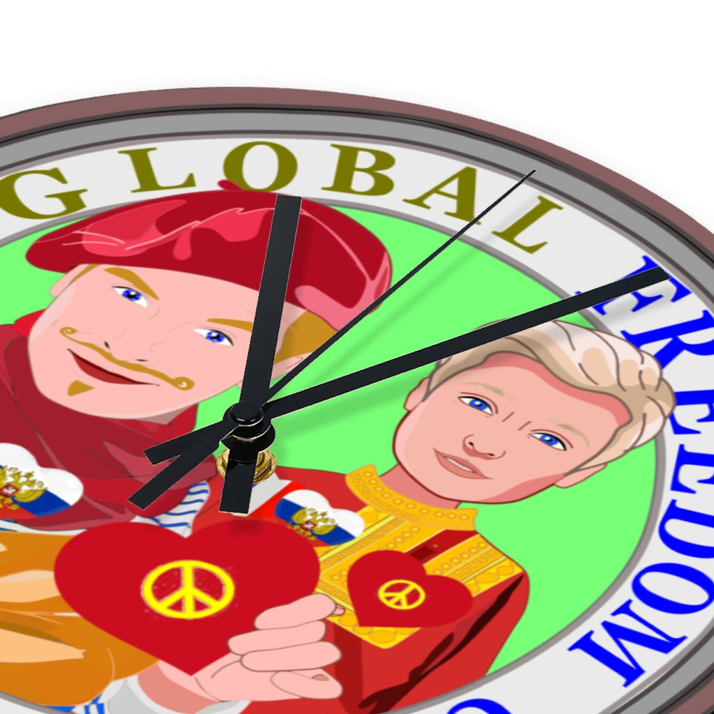 Wooden Wall Clock Without Scale GLOBAL FREEDOM UNITED© Men French & Russia