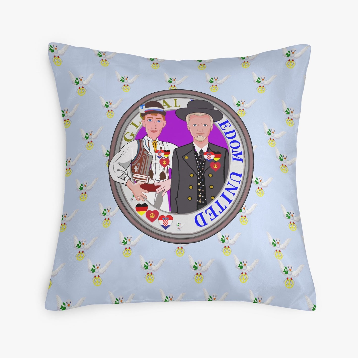 GLOBAL FREEDOM UNITED© Men CROATIA & GERMANY Light Blue 18'' Square Pillow Cover