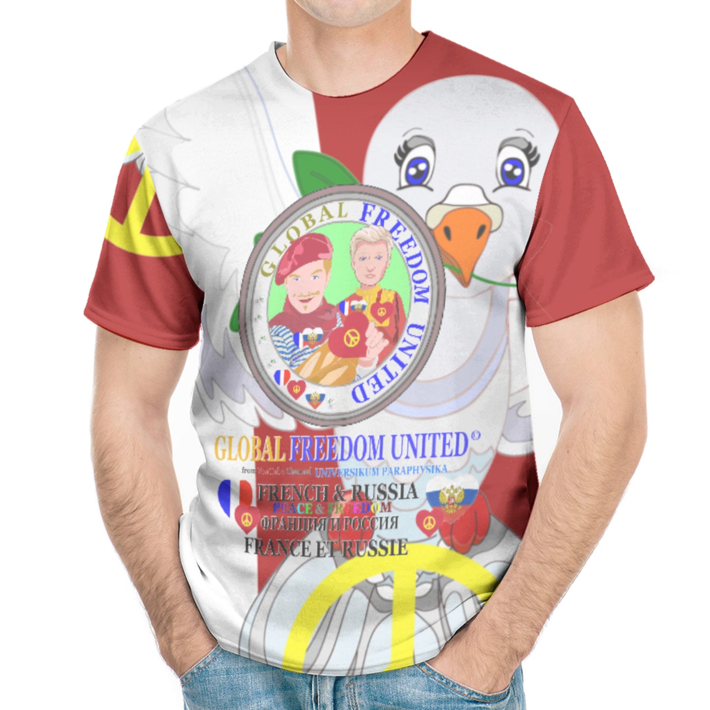 Men´s T-shirt GLOBAL FREEDOM UNITED© French & Russia Old Peace Violet Version 1