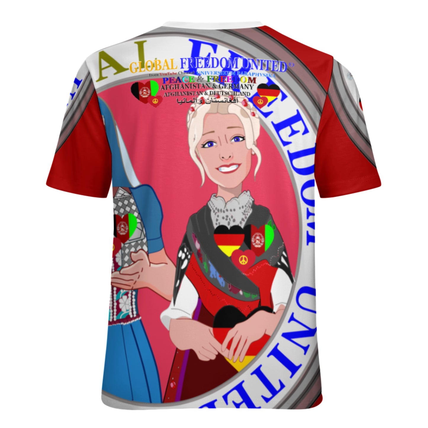 Full Print T-shirt Global Freedom United Women Afghanistan & Germany Old Peace Red