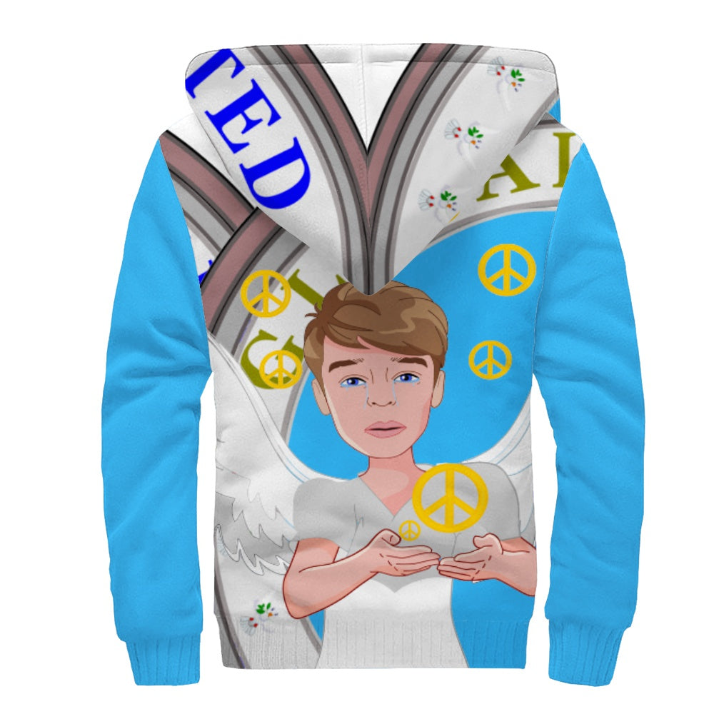 Plush Hoodie Global Freedom United Angel Of Peace Men Old Peace Turquoise