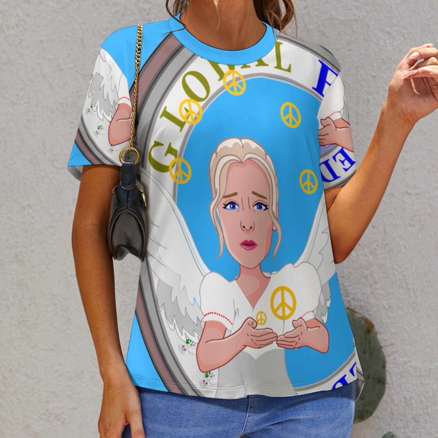Women´s T-shirt " Global Freedom United Women Peace Of Angel Old Peace Blue