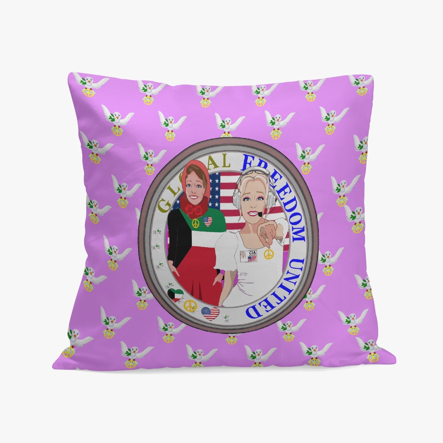 GLOBAL FREEDOM UNITED© Women KUWAIT & USA LILAC 18'' Square Pillow Cover