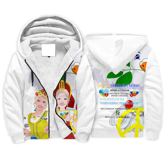 Plush Hoodie GLOBAL FREEDOM UNITED© Women Ukraina & Russia Wight Anti War