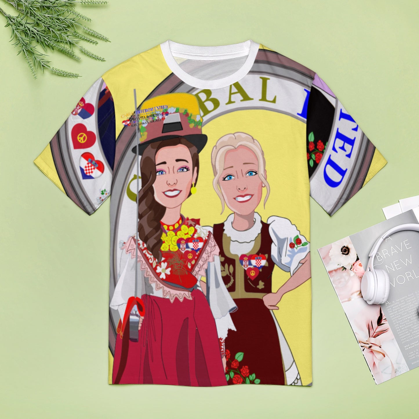 Women´s T-shirt 3 GLOBAL FREEDOM UNITED© Women Croatia & Serbia Yellow