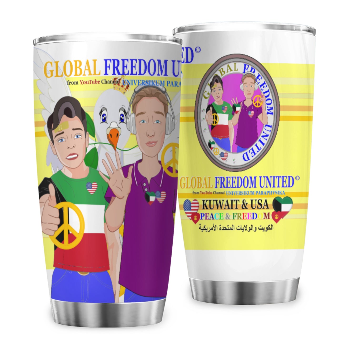 Tumbler Global Freedom United Men Kuwait & Usa Old Peace Yellow