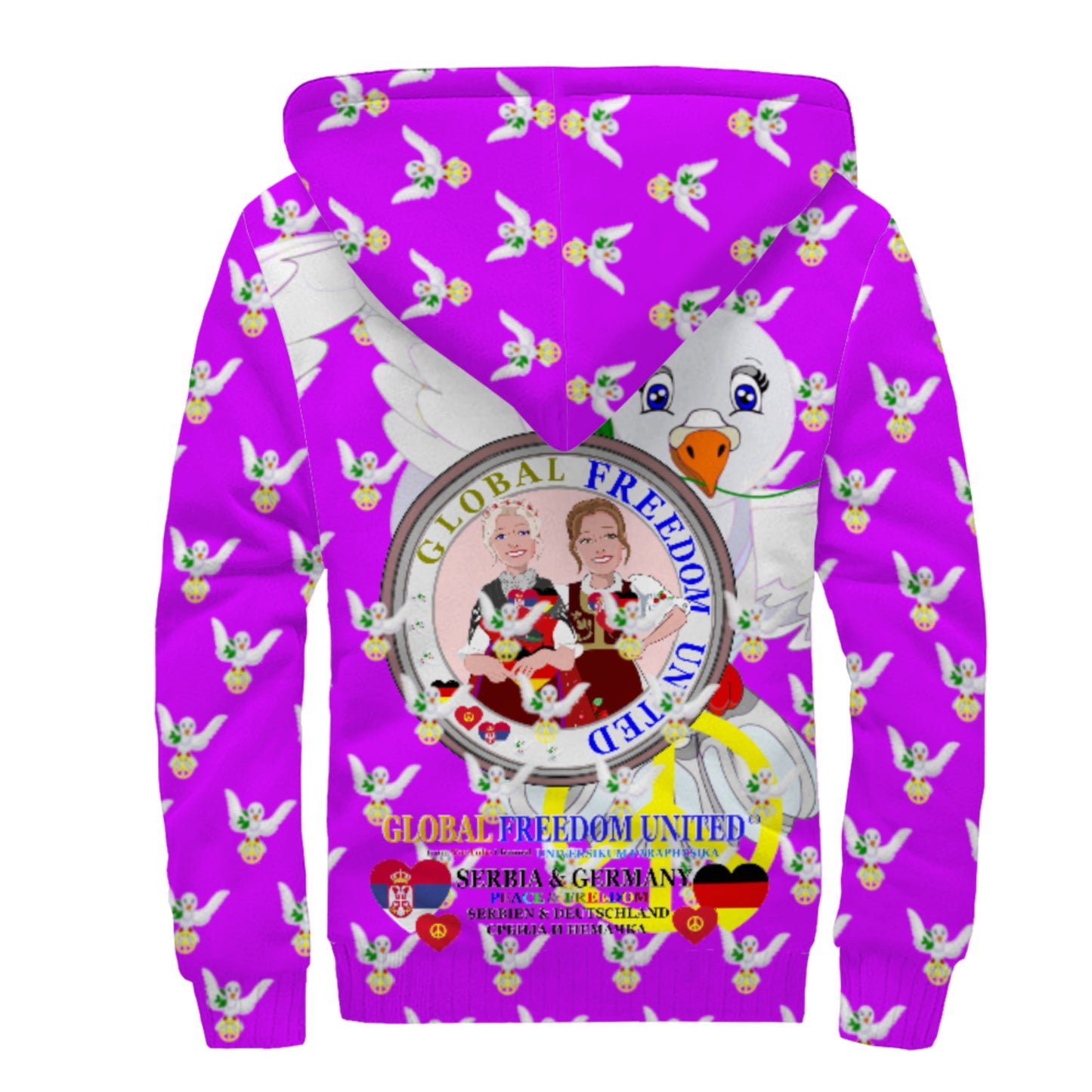 Plush Hoodie GLOBAL FREEDOM UNITED© Women Serbia & Germany V1 Lilac