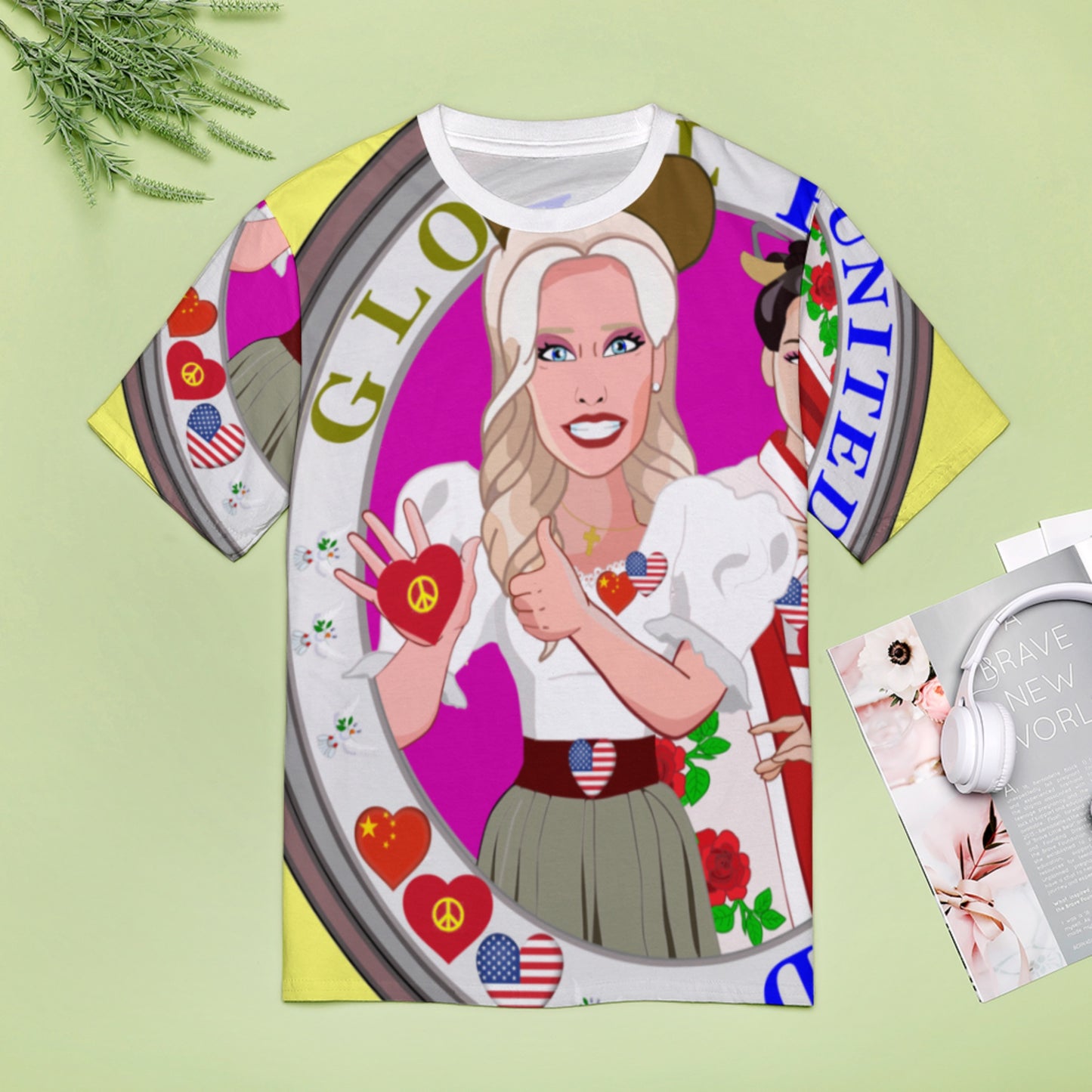 Women´s T-shirt 3 GLOBAL FREEDOM UNITED© Women USA & China Yellow