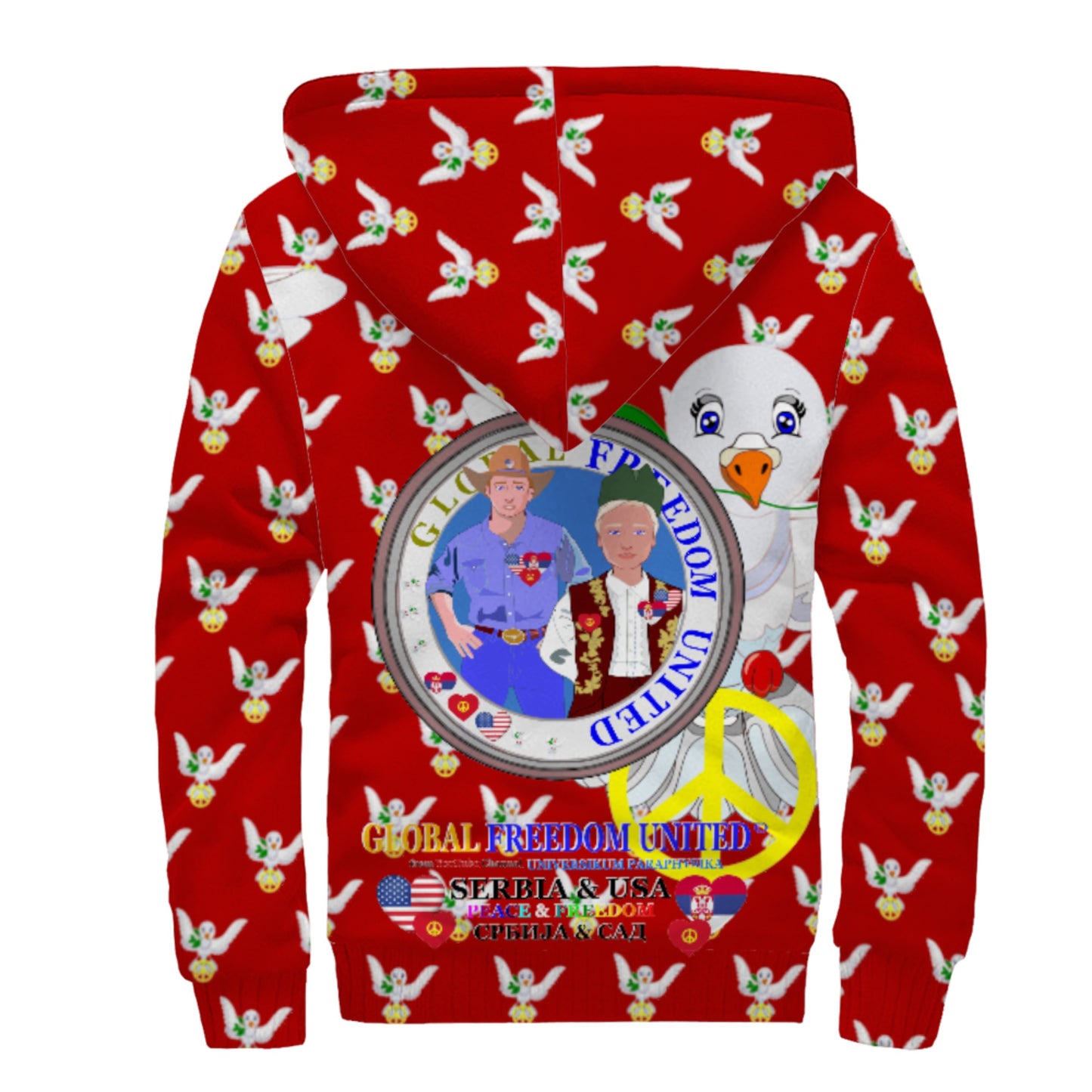 Plush Hoodie GLOBAL FREEDOM UNITED© Men Serbia & USA Red
